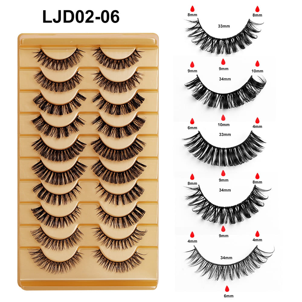 Wholesale 10 Pairs Russian Volume Eyelashes DD Curl Lashes Private Label Long Fluffy Soft Wispy Eye Lashes Reusable Natural Look Eyelashes